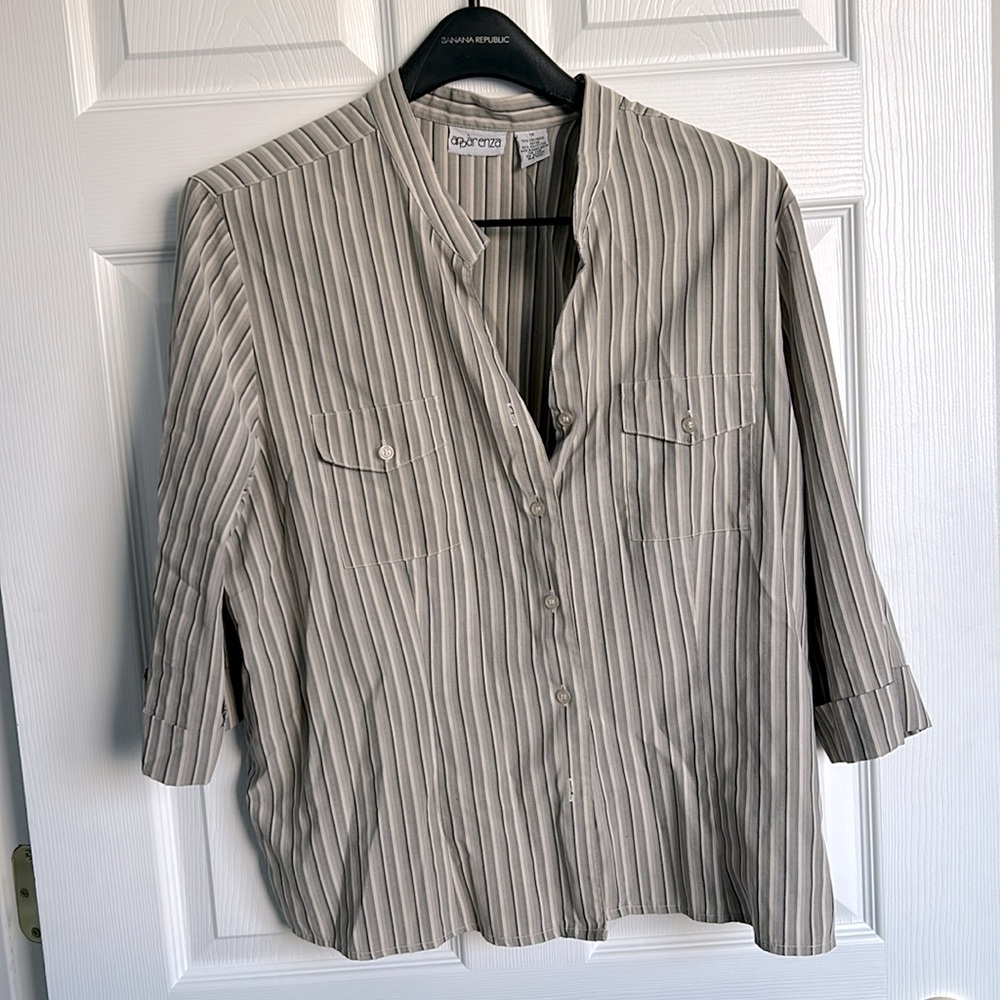 Discontinued Apparenza Oversized Button Striped Super Soft Shirt 3/4 Sleeve